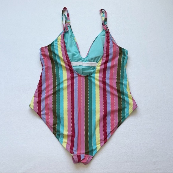 Gibson Latimer Multicolor Rainbow and gold striped One-Piece Swimsuit size Large - Picture 5 of 8